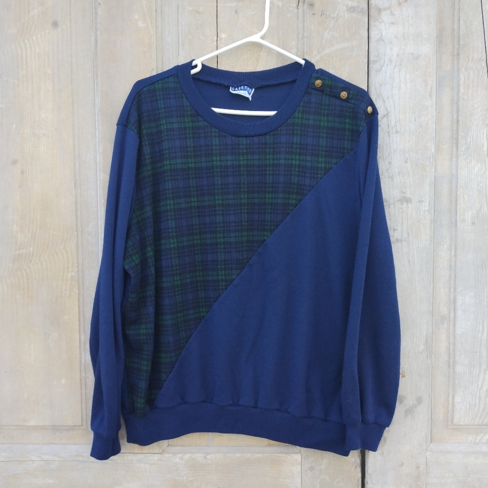 Vintage Blue Plaid Sweatshirt